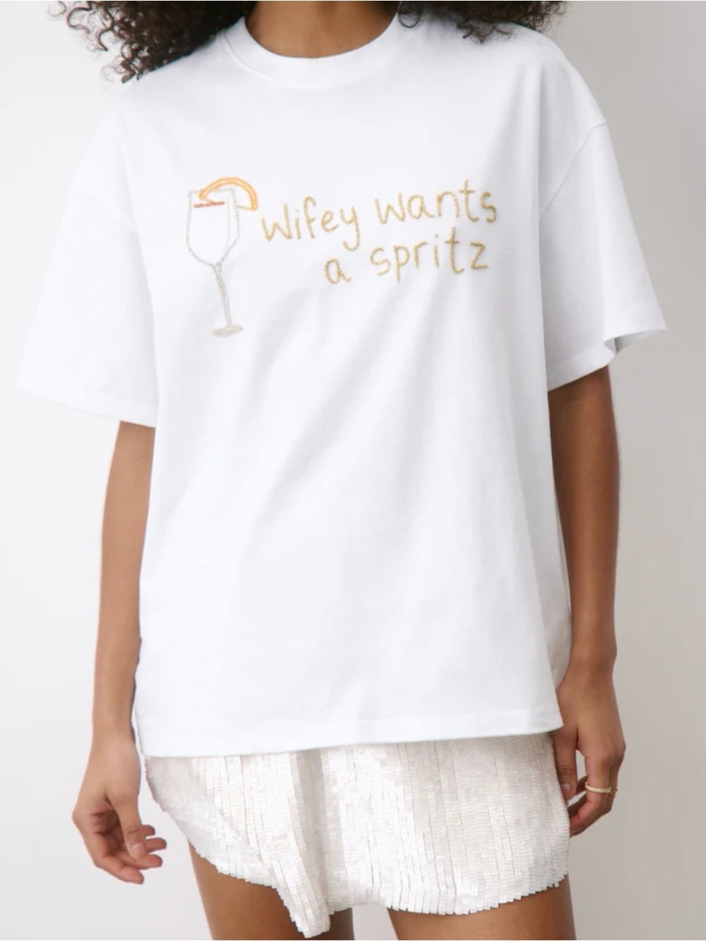Wifey Wants a Spritz Embroidered White Short Sleeve Tee